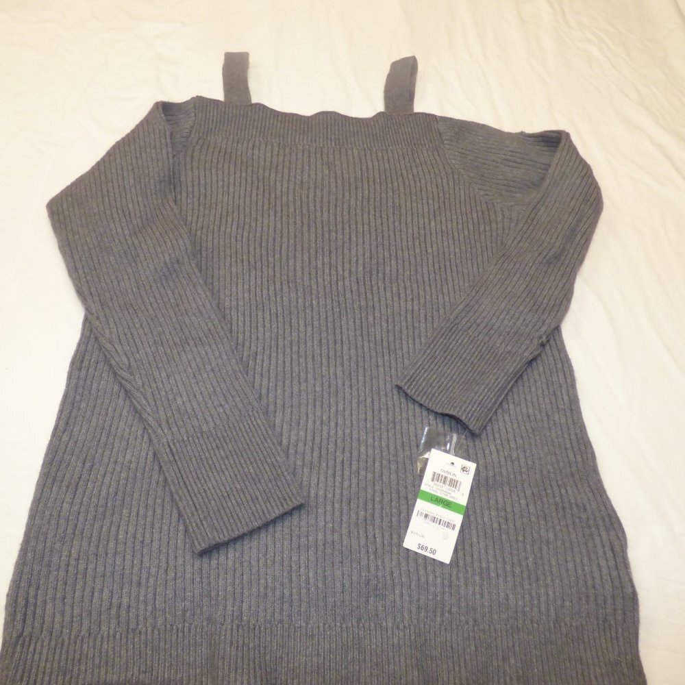 Bar‎ III Ribbed Cold-Shoulder Sweater, L, - Picture 6 of 9